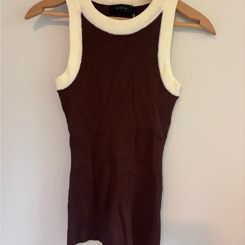 Brown and White Women's Tank